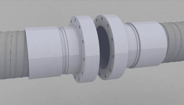 Onshore pipeline with flanged end fitting